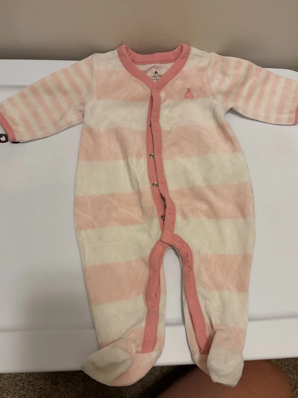 GAP Pink and Cream Striped Baby Footie